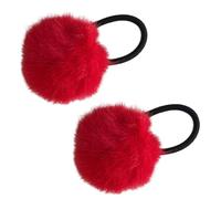 Maxtonser Haargummis mit bunten Pompons, Haargummi, pelziger Pferdeschwanz-Halter, bezaubernd, pelzig, Rot, 2 Stück