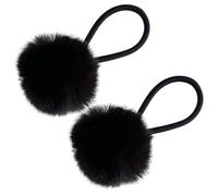 Maxtonser Haargummis mit bunten Pompons, Haargummi, pelziger Pferdeschwanz-Halter, bezaubernd, pelzig, Schwarz, 2 Stück