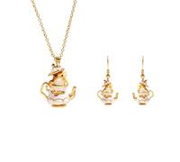 Maxtonser Halskette mit Anhänger, Streifenhörnchen, Teekanne, baumelnde Ohrringe, Schmuck-Set, Kette für den täglichen Gebrauch auf Partys