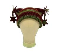 Maxtonser Strickmütze für Damen, Anime-Ohr, Sternenhut, Häkelwolle, Garn, Mädchen, Mütze, Mode, weibliche Mütze, Teenager, Kopfbedeckung, Armeegrün, Rot