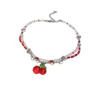 Maxtonser Y2K Rote Kirsche Herz Perlen Halskette Damen Boho Perlen Kirsche Anhänger Halsketten Vintage Egirl Halskette Schmuck, Anhänger Choker