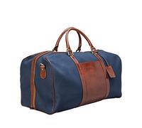 Maxwell Scott - Luxuriöse große Reisetasche aus Leder und Canvas mit weit öffnendem YKK-Reißverschluss - Handgefertigt aus italienischen Vollnarbenhäuten - The GiovaneL Tan/Navy Canvas