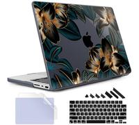 May Chen MacBook Pro 2026 14 Zoll M5 M4 M3 M2 M1 Pro/Max Chip, Version 2026 2025-2021, Modell A3427 A3426 A3434 A3112 A3401 A3185, Kunststoff-Hartschale mit Tastaturabdeckung, Golden Lila. ies Blumen