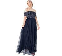 Maya Deluxe Abendkleid Damen Brautjungfernkleid Bardot Paillettenverzierung Abendkleid Elegant für Hochzeit Tüllkleid