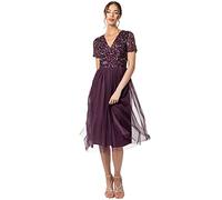 Maya Deluxe Abendkleid mit Pailletten - Cocktailkleid Damen mit V-Ausschnitt - Tüllkleid Damen mit Kurzen Ärmeln