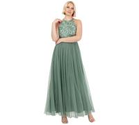 Maya Deluxe Abendkleid Pailletten Cocktailkleid Damen Tüllkleid Kleid Nackenband Abendkleid Elegant für Hochzeit Brautjungfernkleid