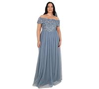 Maya Deluxe Damen Abendkleid Brautjungfernkleid Bardot Paillettenverzierung Elegant Für Hochzeit Tüllkleid Bridesmaid Dress, Dusty Blue, 38 EU