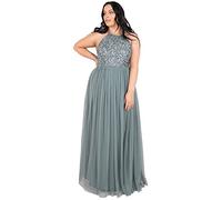 Maya Deluxe Damen Abendkleid Pailletten Cocktailkleid Tüllkleid Kleid Nackenband Elegant Für Hochzeit Brautjungfernkleid Bridesmaid Dress, Misty Green, 36 EU