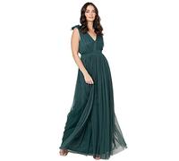 Maya Deluxe Damen Ärmelloses Abendkleid Mit Gerafftem V-ausschnitt & Hoher Taille - Hochzeitsgast Kleid Tüllkleid Bridesmaid Dress, Emerald Green, 48 EU