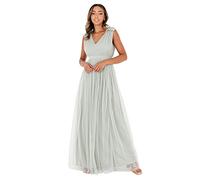 Maya Deluxe Damen Ärmelloses Abendkleid Mit Gerafftem V-ausschnitt & Hoher Taille - Hochzeitsgast Kleid Tüllkleid Bridesmaid Dress, Green Lily, 40 EU