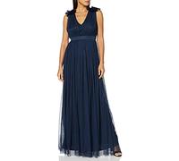 Maya Deluxe Damen Ärmelloses Abendkleid Mit Gerafftem V-ausschnitt & Hoher Taille - Hochzeitsgast Kleid Tüllkleid Bridesmaid Dress, Navy, 36 EU