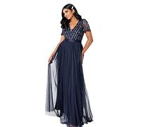 Maya Deluxe Damen Maxi Abendkleid Hochzeit V-Ausschnitt Brautjungfernkleid Empiretaillierung Elegantes Abschlussball Bridesmaid Dress, Navy, 38