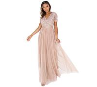 Maya Deluxe Damen Maxi Abendkleid Hochzeit V-Ausschnitt Brautjungfernkleid Empiretaillierung Elegantes Abschlussball Bridesmaid Dress, Taupe Blush, 56