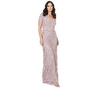Maya Deluxe Damen Maxi Dames Embellished Sequin Jurk Lange Korte Mouwen V-hals Hoge Empire Waist Cut Shiny Prom Wedd Brautjungfernkleid, Frosted Pink, 38 EU
