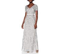 Maya Deluxe Damen Maxi Women's Embellished Sequin Long Short Sleeve V Neck High Empire Waist Cut Shiny Prom We Bridesmaid Dress, Grau, 50 EU