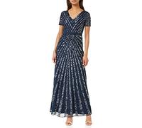 Maya Deluxe Damen Maxi Womens Ladies Embellished Sequin Dress Long Short Sleeve V Neck High Empire Waist Cut Shiny Prom Wedding Brautjungfernkleid, Navy, 56 EU