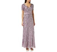 Maya Deluxe Damen Maxi Womens Ladies Embellished Sequin Dress Long Short Sleeve V Neck High Empire Waist A Cut Shiny Prom Wedding Brautjungfernkleid, Moody Lilac,