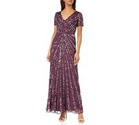 Maya Deluxe Damen Maxi Womens Ladies Embellished Sequin Dress Long Short Sleeve V Neck High Empire Waist A Cut Shiny Prom Wedding Brautjungfernkleid, Berry,