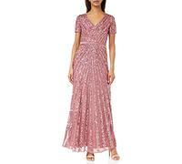 Maya Deluxe Damen Maxi Womens Ladies Embellished Sequin Dress Long Short Sleeve V Neck High Empire Waist Cut Shiny Prom Wedding Brautjungfernkleid, Desert Rose, 42 EU