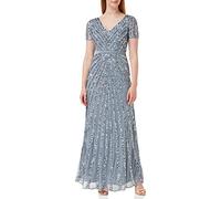 Maya Deluxe Damen Maxi Womens Ladies Embellished Sequin Dress Long Short Sleeve V Neck High Empire Waist Cut Shiny Prom Wedding Brautjungfernkleid, Dusty Blue, 40 EU