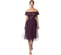 Maya Deluxe Damen Maya Deluxe Bardot Embellished Midi Bridesmaid Dress, Berry, Gr. 38 EU