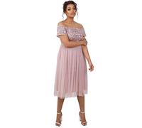 Maya Deluxe Damen Maya Deluxe Bardot Embellished Midi Bridesmaid Dress, Frosted Pink, Gr. 50 EU