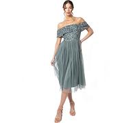 Maya Deluxe Damen Maya Deluxe Bardot Embellished Midi Bridesmaid Dress, Misty Green, 38 EU