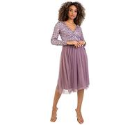 Maya Deluxe Damen Maya Deluxe Dames Dames Wedding Guest Midi Jurk Lange Mouwen Plunging Hals Sequin Embellished Gradua Brautjungfernkleid, Moody Lilac, 42 EU