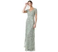Maya Deluxe Damen Maya Deluxe Evening Sequins Maxi Evening Elegant for Wedding V-neck A-line Cut Bridesmaid Dress, Grün, 44 EU