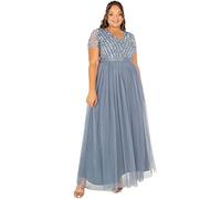 Maya Deluxe Damen Maya Deluxe Maxi Abendkleid Elegant Hochzeit V-ausschnitt Brautjungfernkleid Empiretaillierung Elega Bridesmaid Dress, Dusty Blue, 38 EU