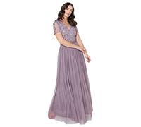 Maya Deluxe Damen Maya Deluxe Maxi Dress for Women Ladies Braidesmaid V-neck Plus Size Ball Gown Short Sleeves Long El Brautjungfernkleid, Moody Lilac, 46, RL004-MM