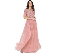 Maya Deluxe Damen Maya Deluxe Maxi Dress for Women Ladies Braidesmaid V-neck Plus Size Ball Gown Short Sleeves Long El Brautjungfernkleid, Blossom, 46 EU