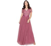 Maya Deluxe Damen Maya Deluxe Maxi Dress for Women Ladies Bridesmaid V-neck Plus Size Ball Gown Short Sleeves Long Ele Brautjungfernkleid, Desert Rose, 52 EU