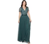Maya Deluxe Damen Maya Deluxe Maxi Dress for Women Ladies Bridesmaid V-neck Plus Size Ball Gown Short Sleeves Long Ele Brautjungfernkleid, Emerald Green, 44 EU
