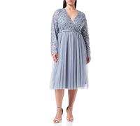 Maya Deluxe Damen Maya Deluxe Midi Elegant Wedding Sleeves Deep V Neck Sequins Cocktail Prom Bridesmaid Dress, Dusty Blue, 46 EU
