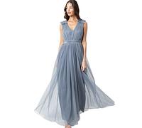 Maya Deluxe Damen Maya Deluxe Ruffle Shoulder Maxi Dress Brautjungfernkleid, Dusty Blue, 38 EU