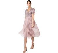 Maya Deluxe Damen Maya Deluxe V-neck Embellished Midi Bridesmaid Dress, Frosted Pink, 40 EU
