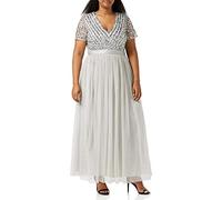 Maya Deluxe Damen Maya Deluxe Women's Maxi Dress Ladies Bridesmaid V-neck Ball Gown Short Sleeves Long Elegant Empire Kleid, Soft Grey, 56 EU