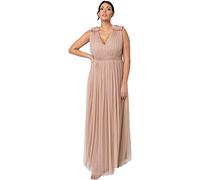Maya Deluxe Damen Maya Deluxe Women's Maxi With Ruffle V Neck Sleeveless High Empire Waist Long Prom Guest Weddi Bridesmaid Dress, Taupe Blush, 44 EU
