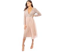 Maya Deluxe Damen Maya Faux Warp Front Embellished Midi Dress Brautjungfernkleid, Green Lily, 26,Taupe Blush,38