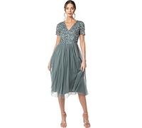 Maya Deluxe Damen Midi-Kleid mit V-Ausschnitt, Verziert Brautjungfernkleid, Grün (Misty Green), 36 EU