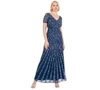 Maya Deluxe Damen Pailletten Maxi Abendkleid Elegant für Hochzeit V-Ausschnitt A-Linien-Schnitt Brautjungfernkleid, French Navy, 54