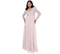 Maya Deluxe Damen Women's for Wedding Guest Plus Size Large Rich High Waist Sequins Long Sleeve Prom Evening Bridesmaid Dress, Frosted Pink, 36 EU