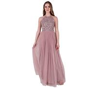 Maya Deluxe Damen Womens Ladies Bridesmaid Maxi Dress Halter Neck Sequin Embellished Prom Graduation Wedding Brautjungfernkleid, Frosted Pink, EU 50(UK 22)