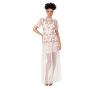 Maya Deluxe Damen Women's Ladies Maxi Dress Round Neck Short Flutter Sleeve Sequin Embellished Mini Slip A-line Bridesmaid Wedding Guest Kleid, Ecru, 34