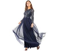 Maya Deluxe Damen Womens Ladies Maxi Dresses for Wedding Guest Long Sleeve Crew Neck Empire Waist Big and Tall Navy Brautjungfernkleid, 10, 38 Tall
