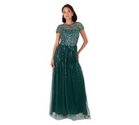 Maya Deluxe Damen Women's Maxi Dress Ladies Round Neck Cap Sleeve Stripe Sequin Embellished Tulle A-line Evening Occasion Prom Ball Gown Dress (1er Pack)