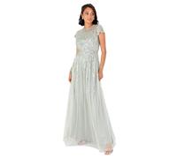 Maya Deluxe Damen Women's Maxi Ladies Round Neck Cap Sleeve Stripe Sequin Embellished Tulle A-line Evening Occasion Prom Ball Gown Dress, Green Lily, 56 EU