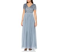 Maya Deluxe Damenkleid für Hochzeitsgäste, Übergröße, Empire, hohe Taille, Pailletten, kurze Ärmel, Abendkleid, Brautjungfer, blau, 38