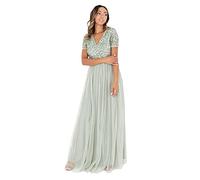 Maya Deluxe Damenkleid für Hochzeitsgäste, Übergröße, Empire, hohe Taille, Pailletten, kurze Ärmel, Abendkleid, Brautjungfer, grün, 32